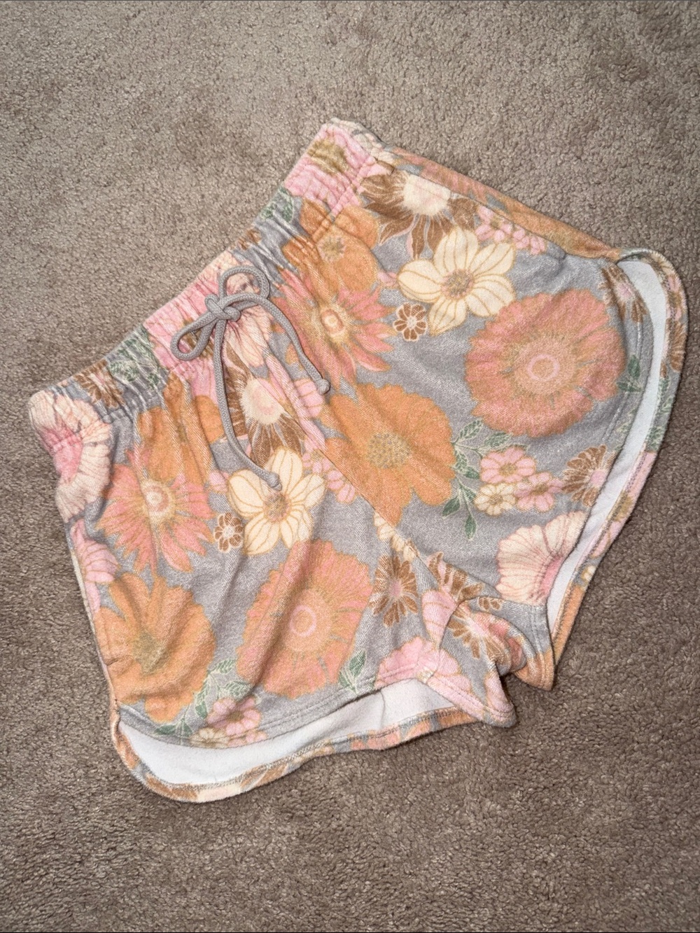 Women's Floral Terry Lounge Shorts - Pink & Orange